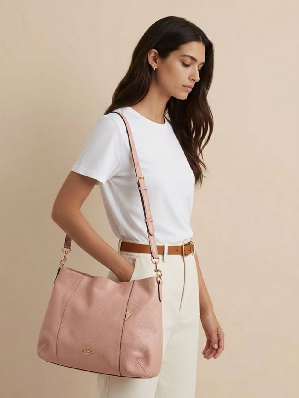 Coach Pebbled Leather Shoulder Bag in Blush Pink EUC